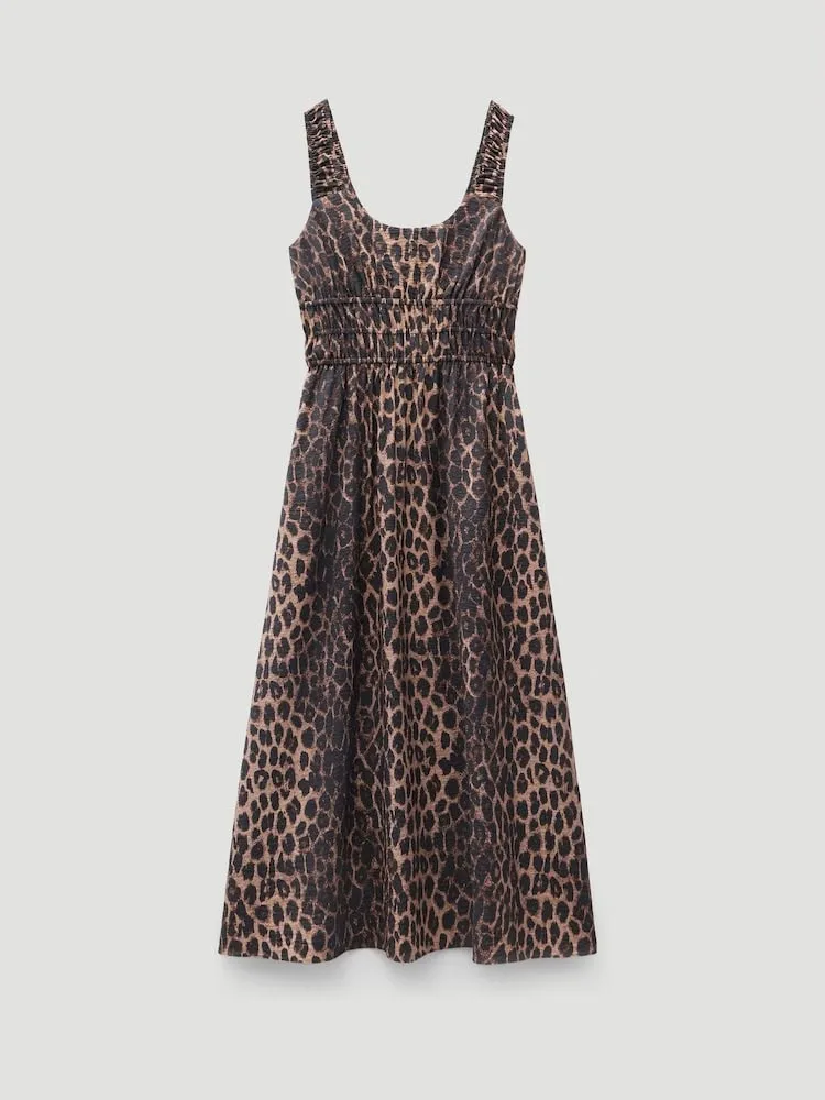 Size: 14-Hush Animal Air Flow Gathered Straps Midi Dress