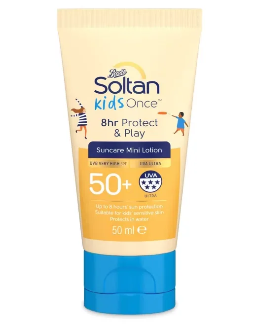 Boots Soltan Kids Once 8hr Protect & Play Mini Suncare Lotion SPF50+ 50ml