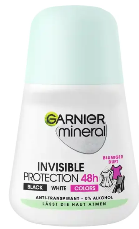 Garnier Mineral Deodorant Roll-on Invisible Protection 48H Black, White & Colors