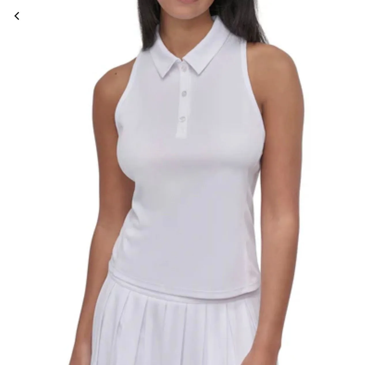 Size: L- DKNY Women White Solid Polo Tshirt