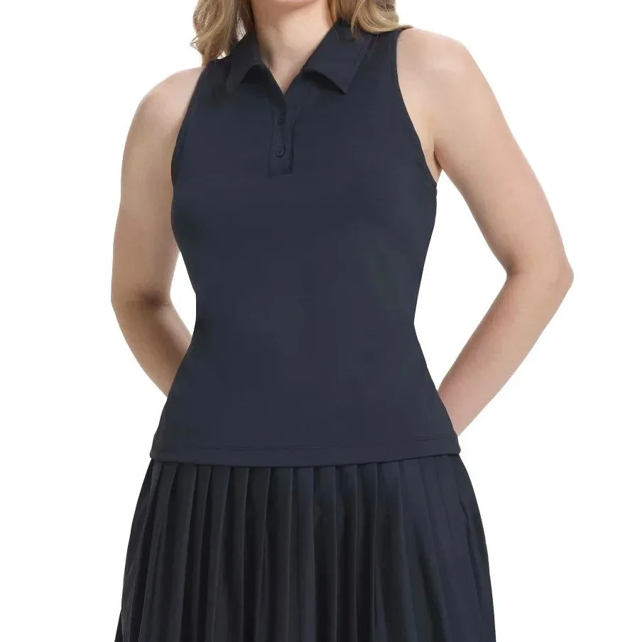 Size: L- DKNY Women black Solid Polo Tshirt