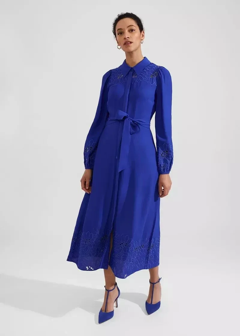 Size: 12-Hobbs Ada Embroidered Midi Dress