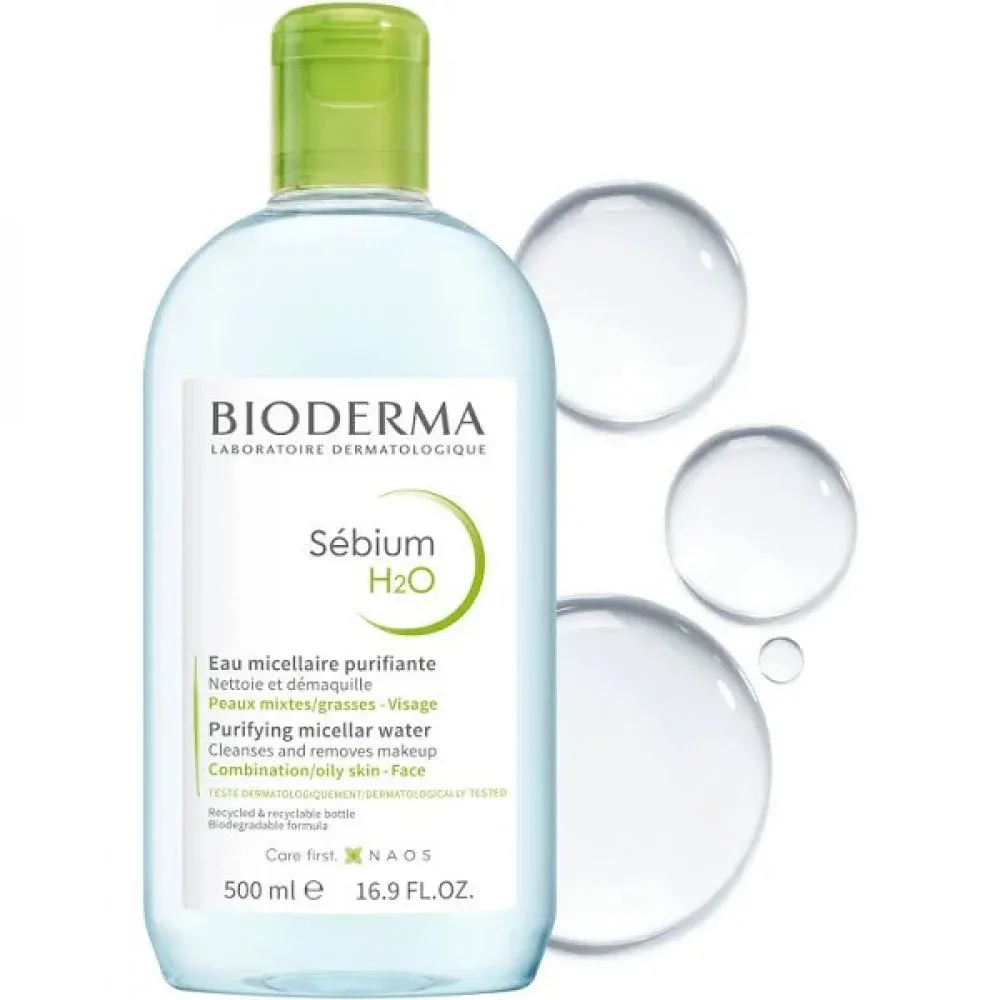 Bioderma sebium H20 cleansing and makeup removal solution for combination & oily skin - 500 ml