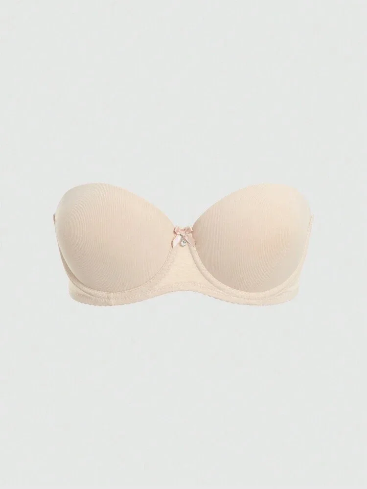 Size: 75A-DesireSculpt Women's Casual Apricot Plain Fabric Strapless Bra