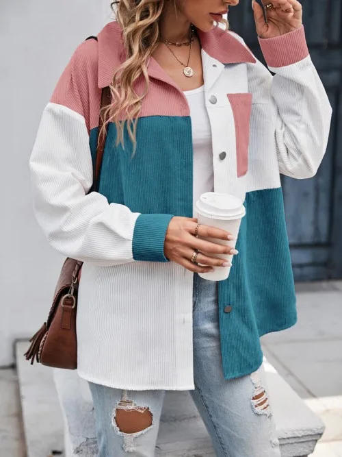 Size: L-SHEIN LUNE Cut And Sew Drop Shoulder Cord Coat In Fall/Winter