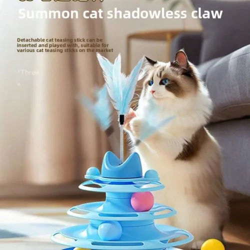 Cat Toy Teaser Wand Cat Turntable Self-Entertainment Ball 3-Layer Track Plate For Kitten & Pet