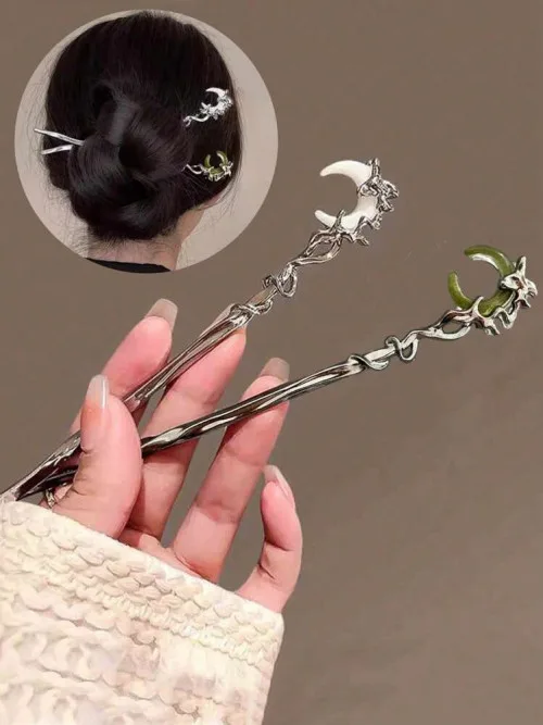 2pcs/Set Vintage Retro Women Metal Moon Tassel Hair Clip Pins