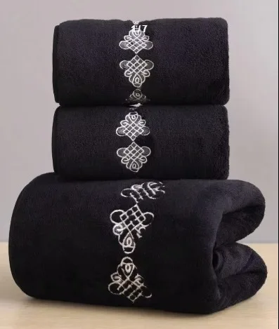 Coral Fleece Exquisite Embroidered Solid Color Bath Towel