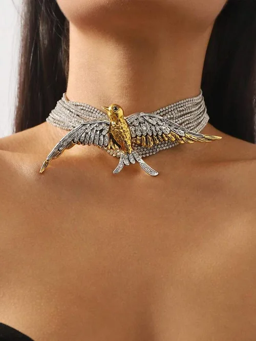 Bird Swallow Multi-Layer Layered Diamond Necklace, Niche Retro Necklace For Women
