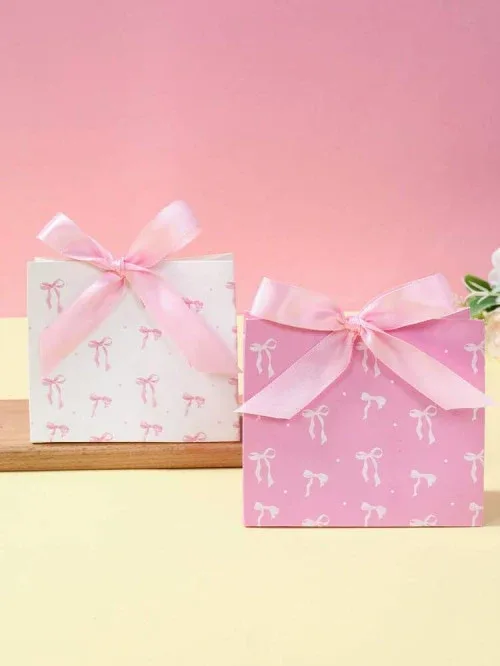 6Pcs Pink Bow Style Gift Bags With Ribbon Bows