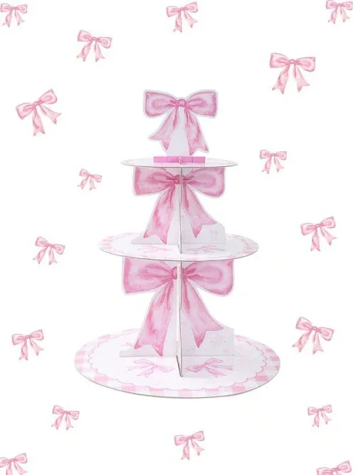 1Pc Pink Bow Cupcake Cake Stand,Cupcake Holder,Cupcake Tower,Cake Dessert Display,Pink Birthday Decorations,