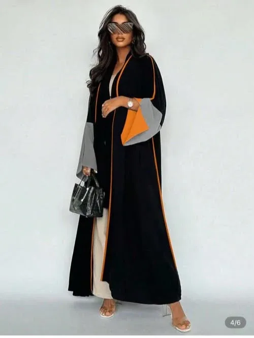 Size: L-Shein Two Tone Trim Long Sleeve Casual Style Maxi Abaya