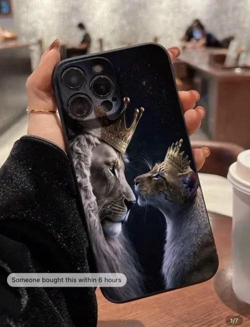 IPhone 14promax Lion Couple  Drawing Anti-Fall Phone Cover