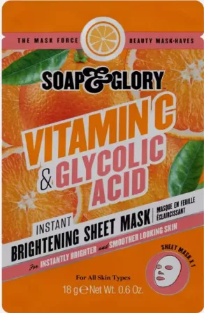 Soap & Glory-vitamin C & glycolic acid instant brightening sheet mask 18g