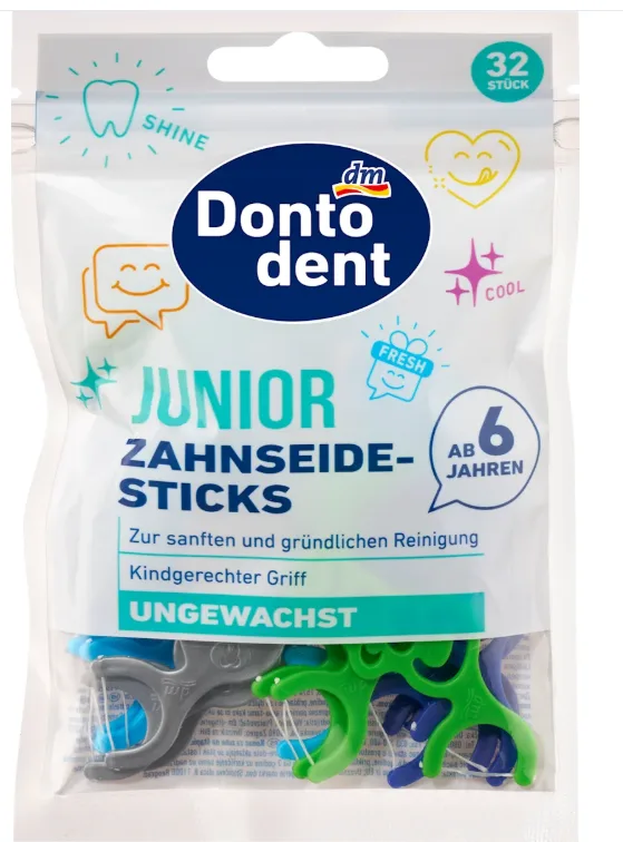 Dontodent Junior dental floss picks for ages 6 and up, 32 pieces