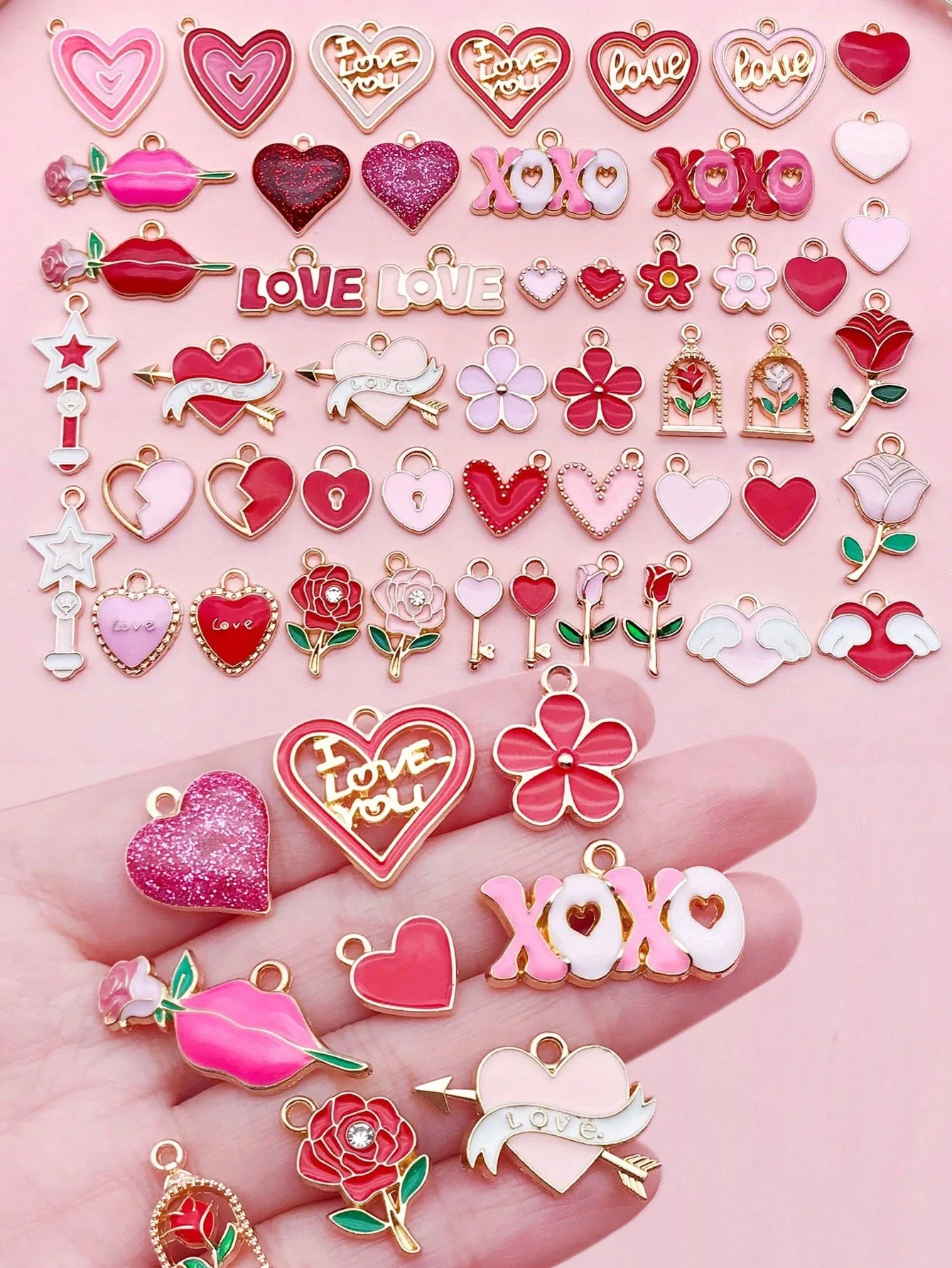 5/10/50 Piece Sailanzi Heart Pendant Set, Zinc Alloy Heart Pendants with XOXO