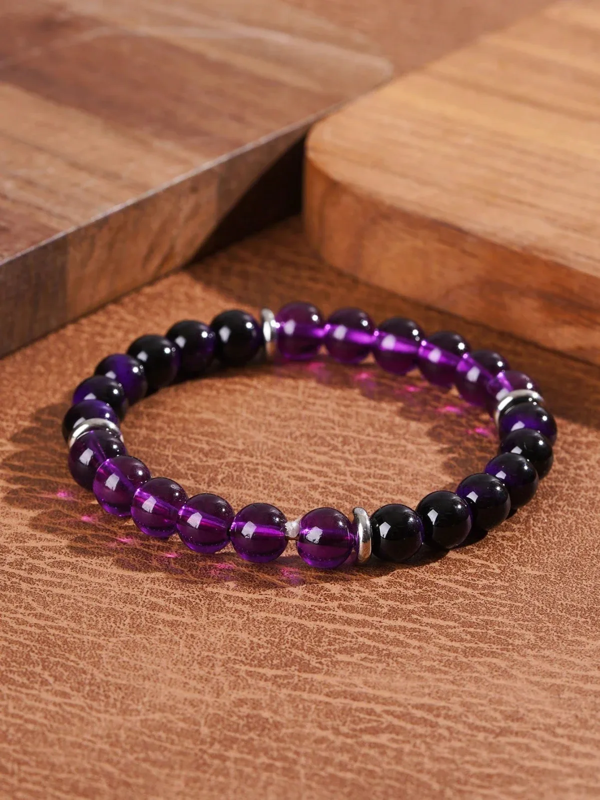 Sleeping Rubber Bracelet - 8mm Purple Quartz, Ombre Purple