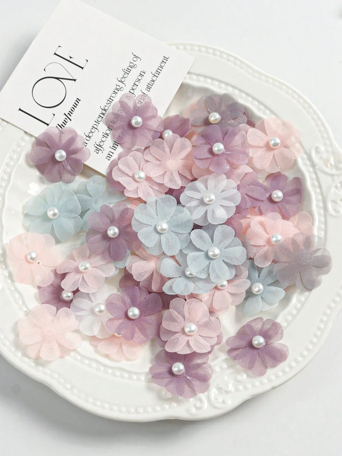 30pcs Faux Pearl Fabric Small Petal Transparent DIY Handmade Accessories - Multi-Functional Artificial Flower Decoration