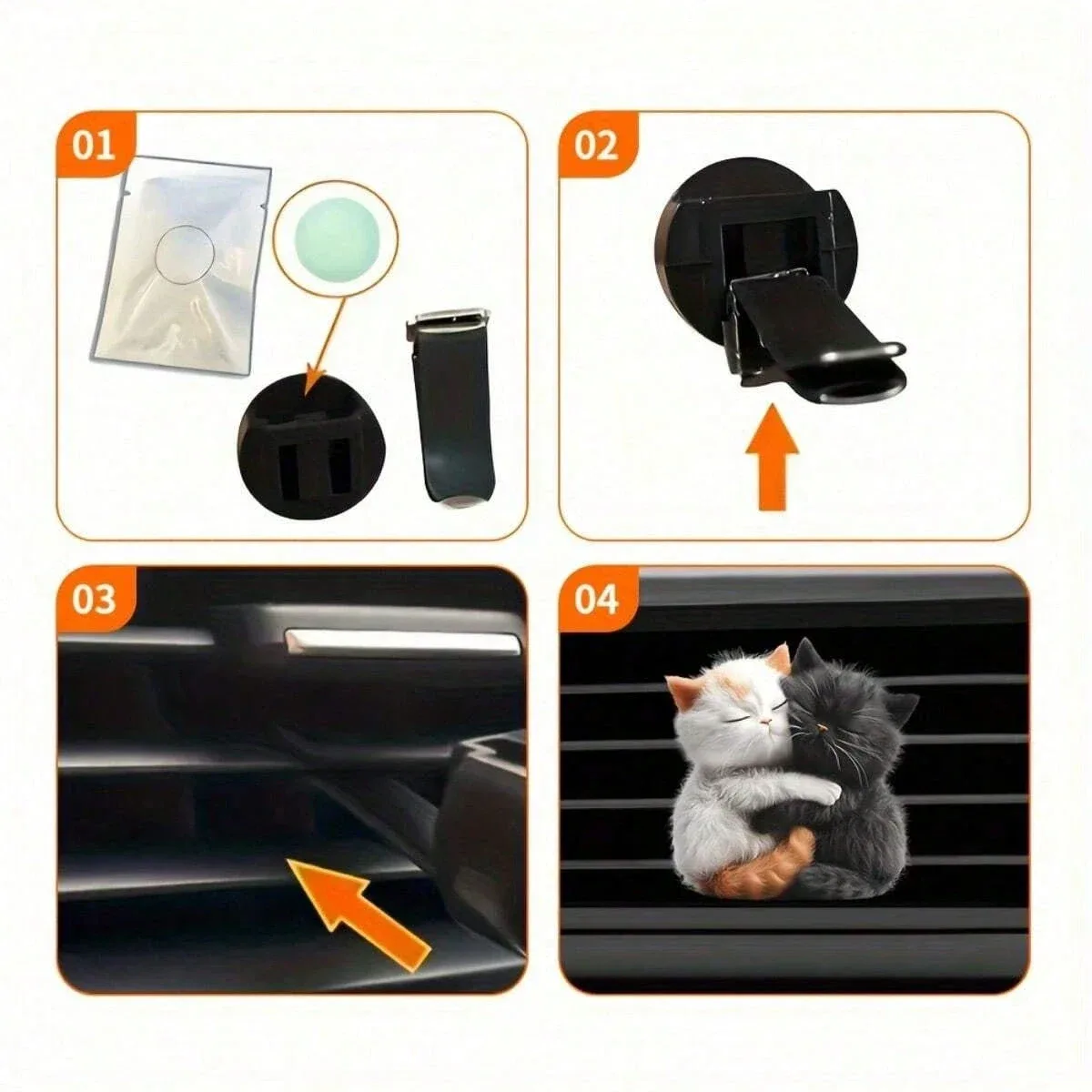 Car air freshener, cute cat-shaped car vent trimmer with two scented cushions