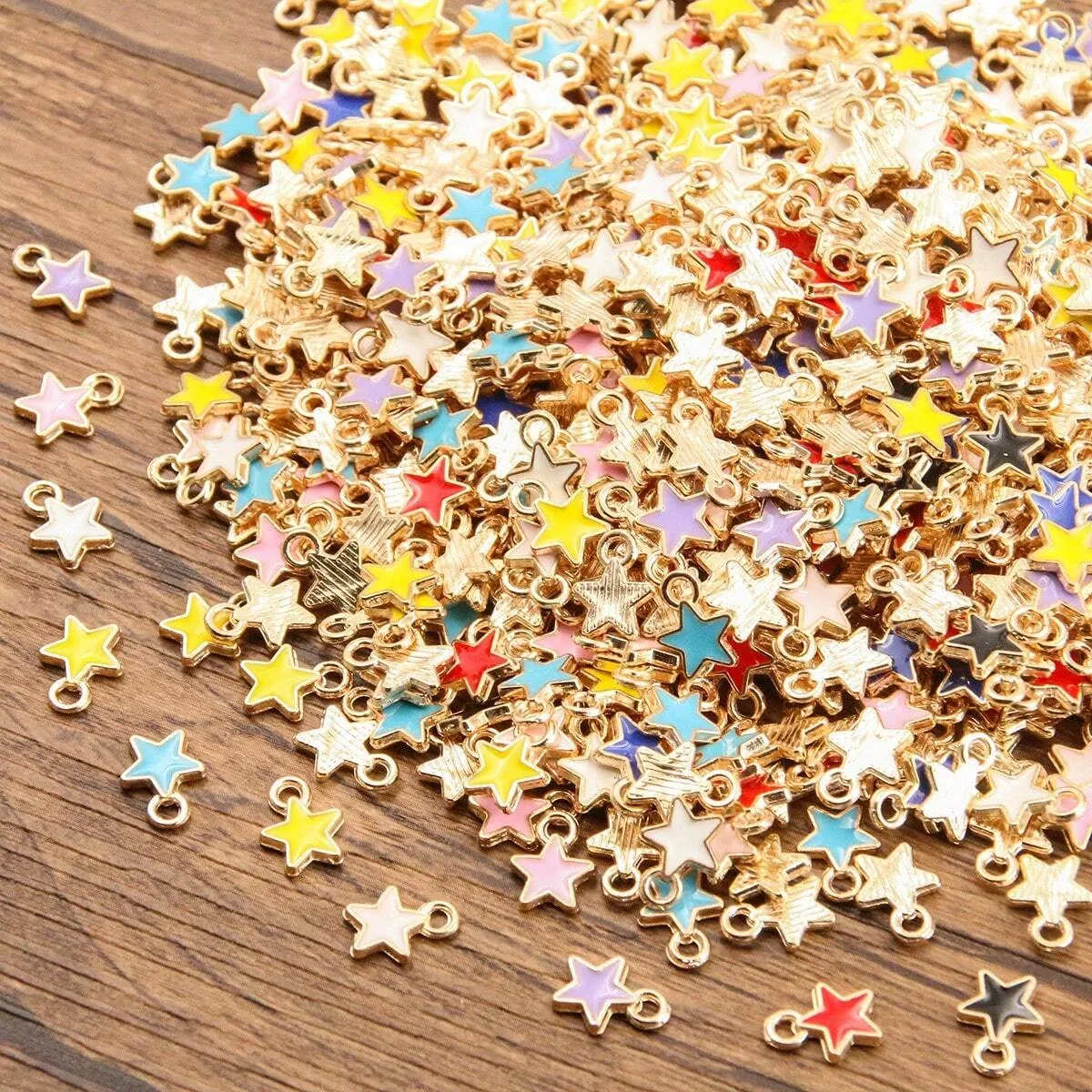 Fashionable 50-piece enamel star drop charm pendant, perfect for DIY jewelry making such as bracelets, necklaces, chains, keychains