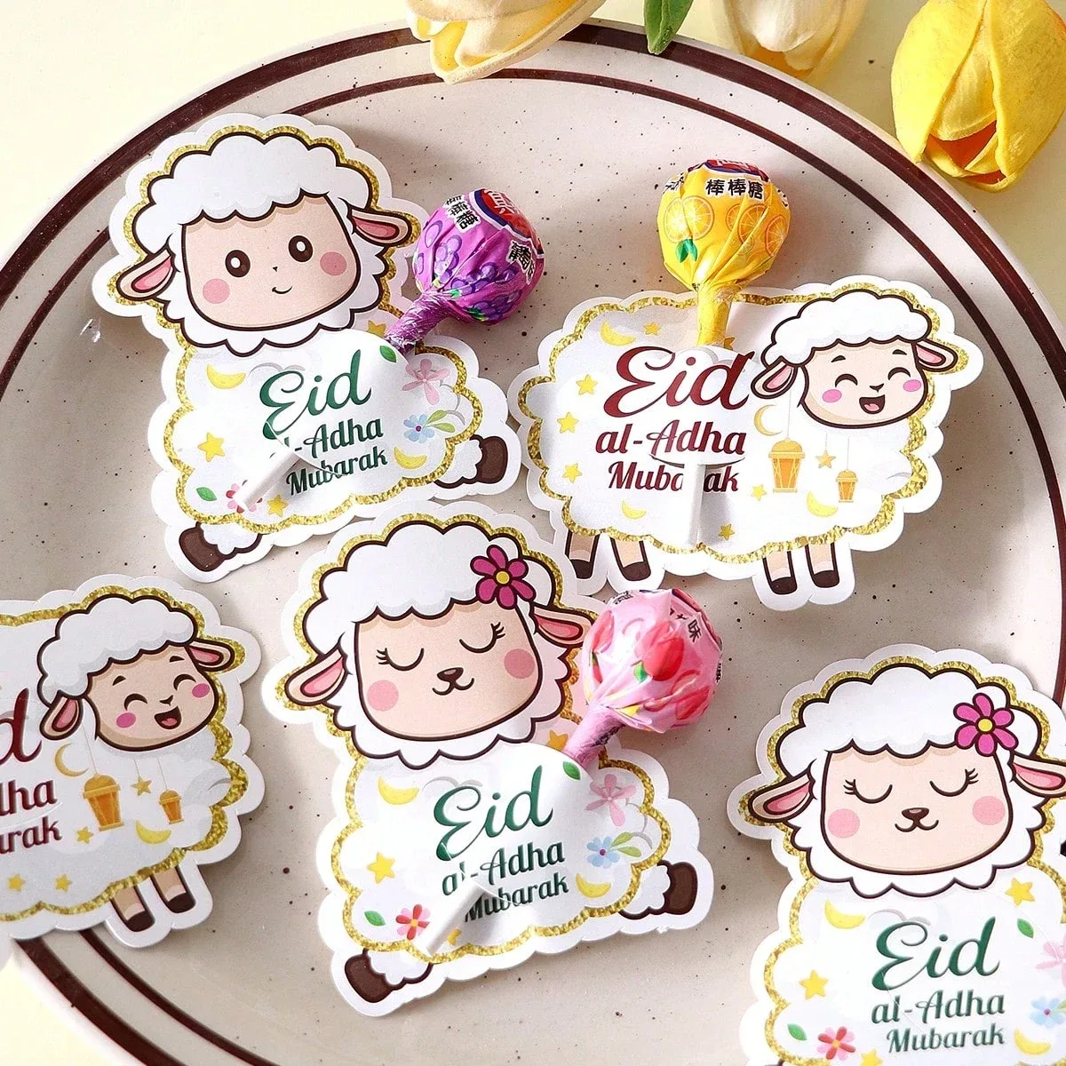 40 sheep-shaped lollipop cards for Eid al-Adha, perfect for summer parties