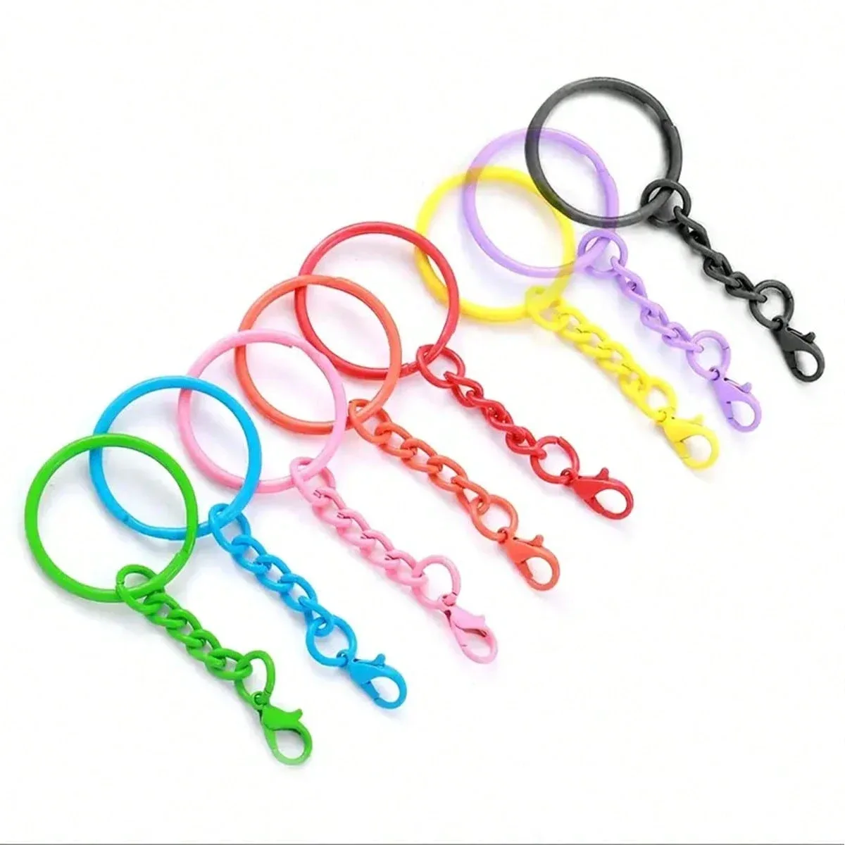 30 Piece Colorful Keychain Pack, Hinged Round Metal Keyring with Small Clasp, Accessories for Making Bags and Necklaces