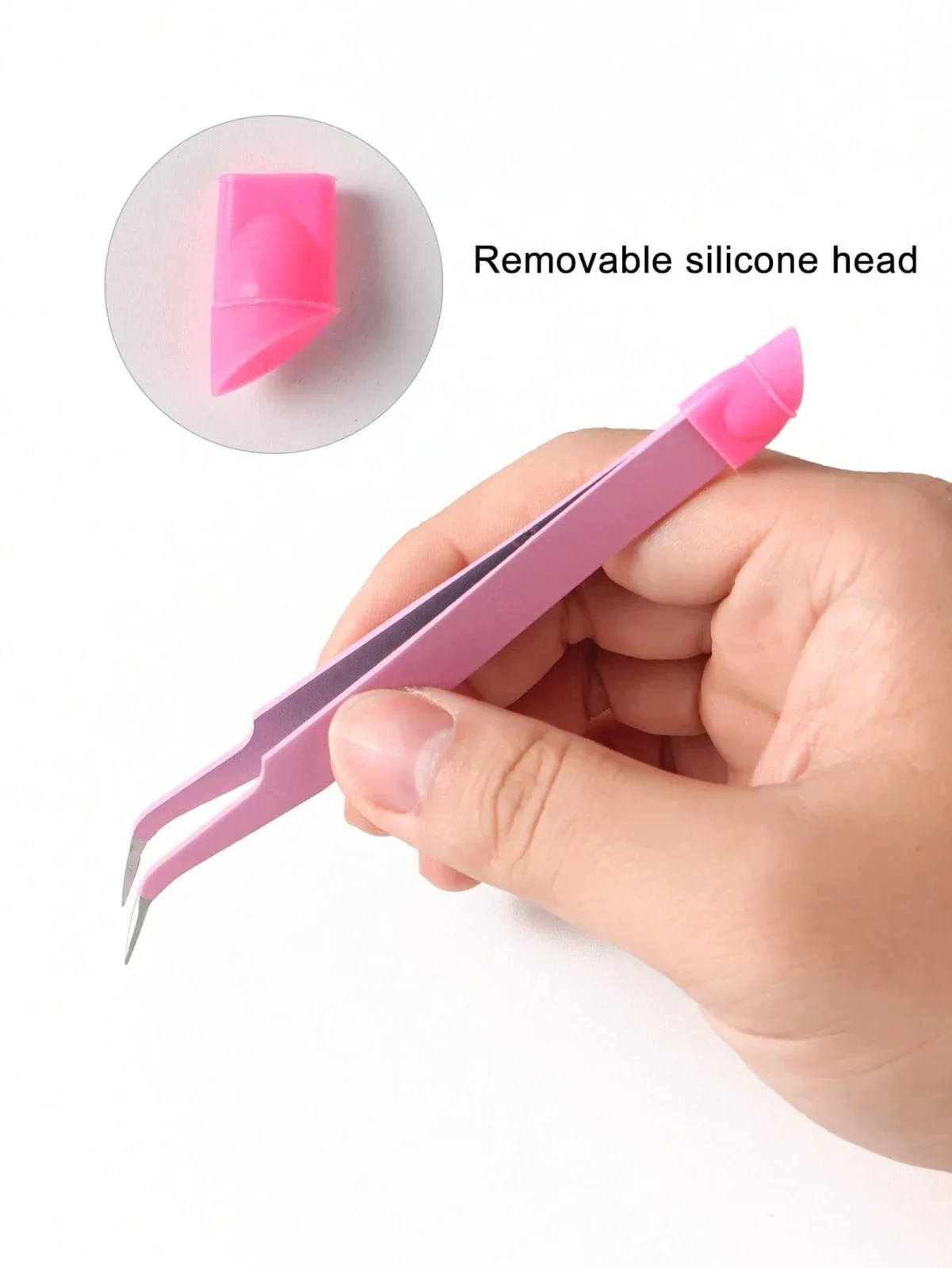 FULL BEAUTY 1pc Multifunctional Elbow-Shaped Nail Art Tweezers in Pink with Silicone Squeezing Tip,