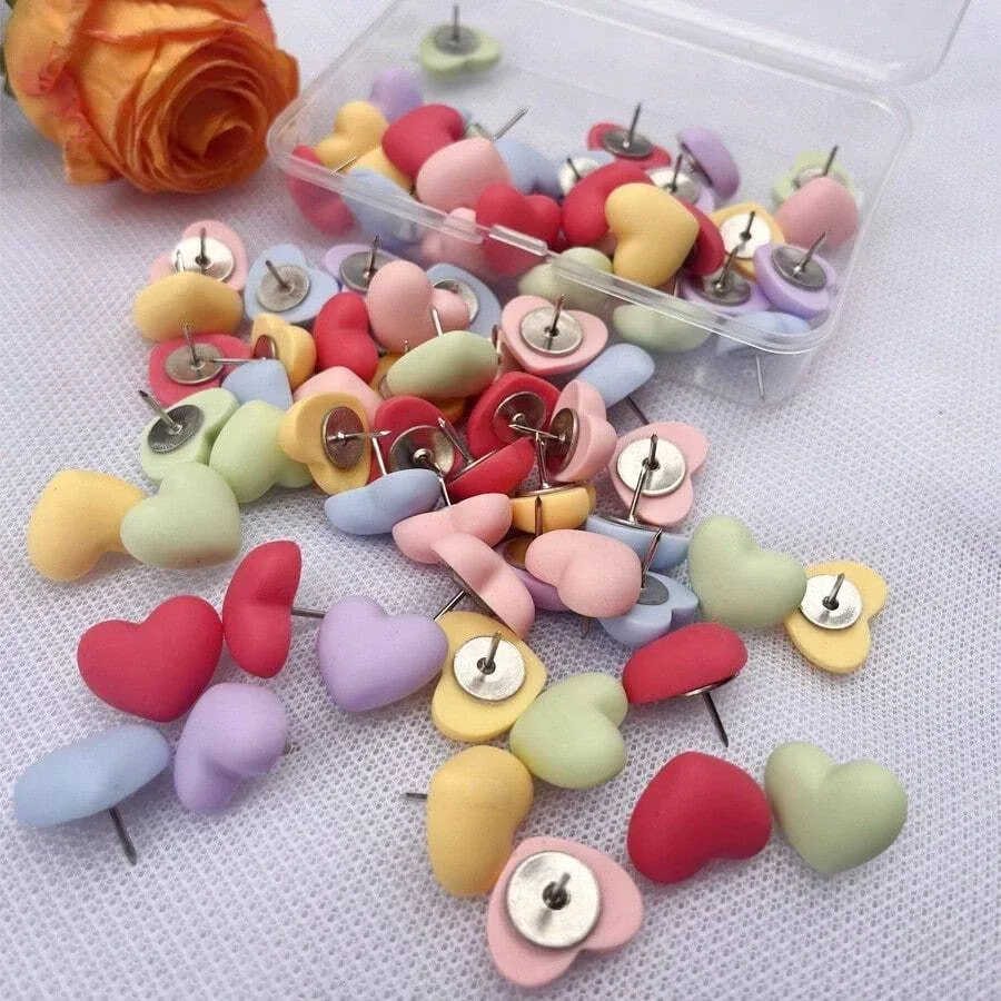 25 unique and beautiful heart-shaped push pins, multi-colored pins for fastening and decoration