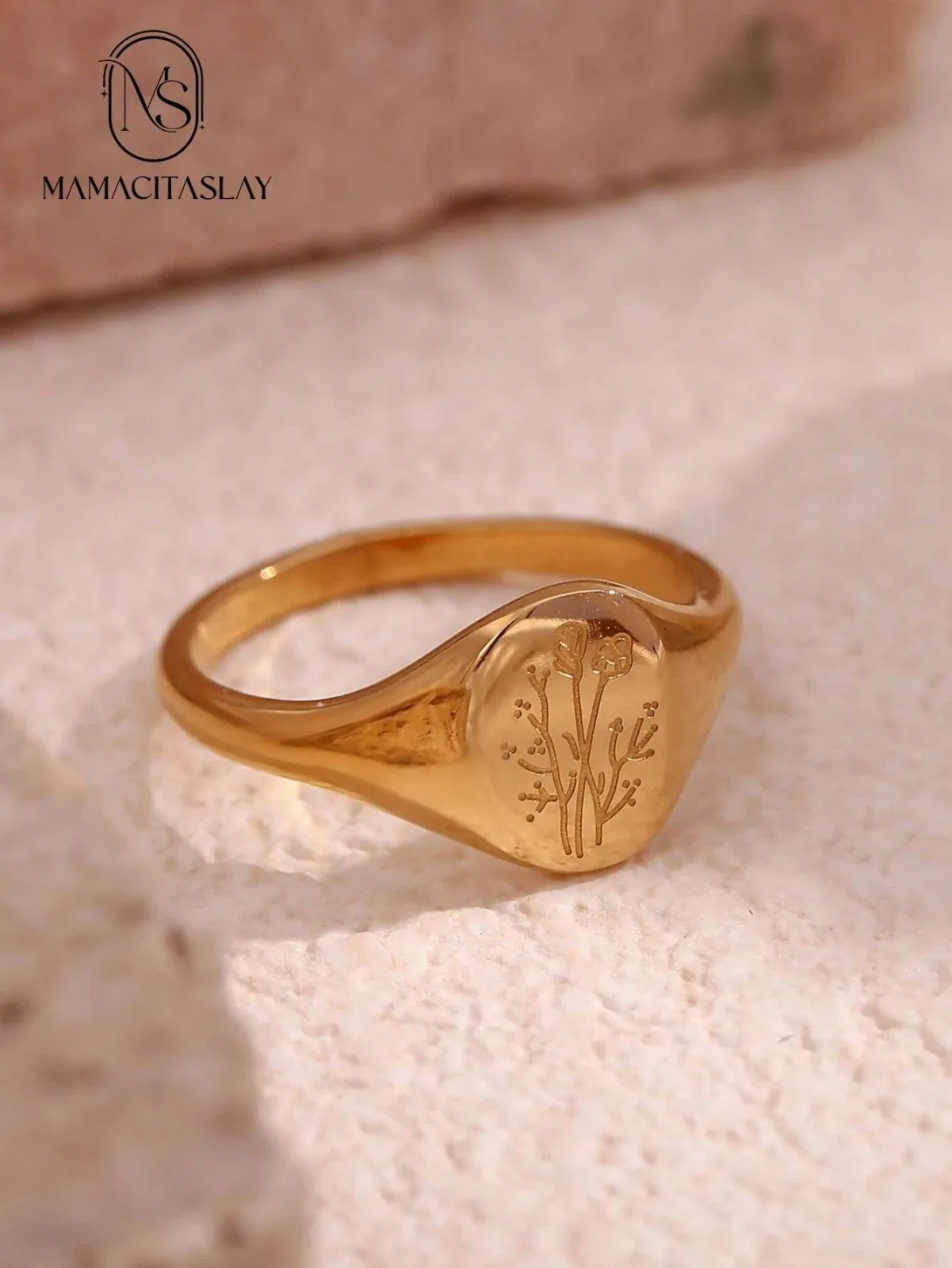 MamacitaSlay Floral Detailed Stainless Steel Ring for Women