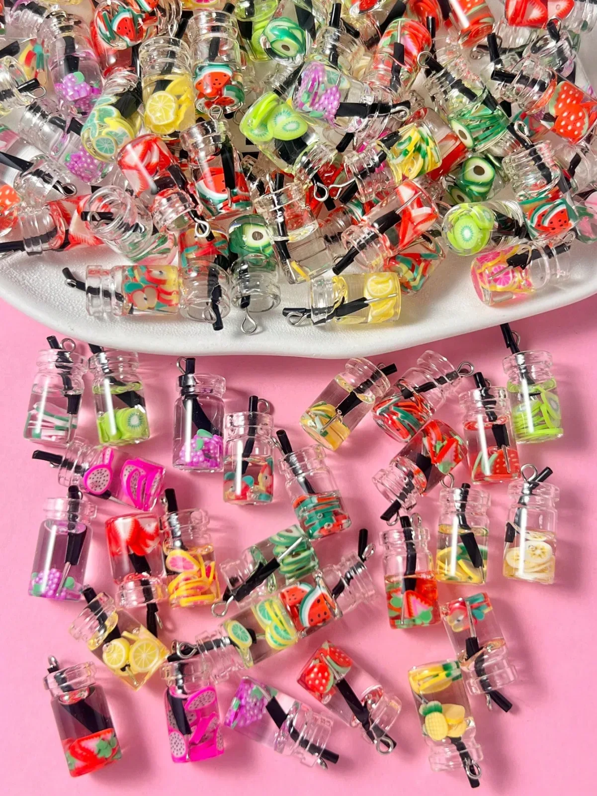 20 pieces of trendy fruit-shaped glass cup pendants, can be used as earrings and necklaces