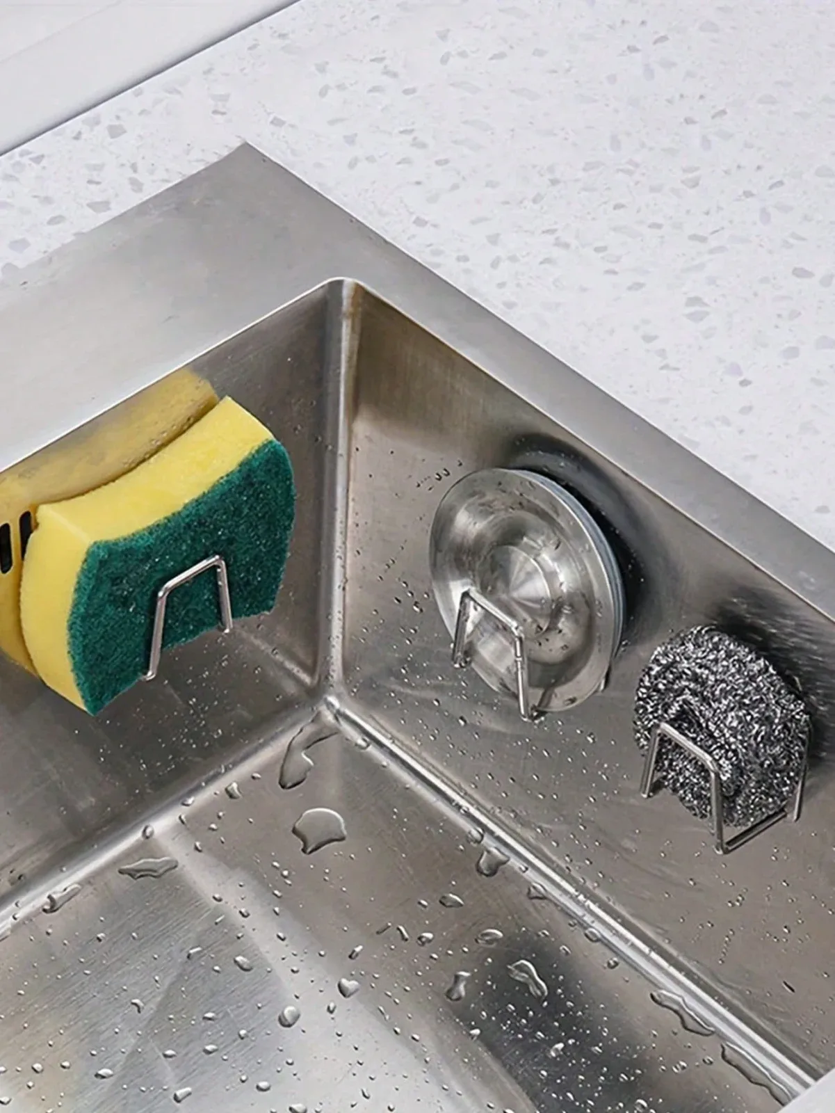 2 Pieces Stainless Steel Kitchen Sponge and Drain Holder, No Drilling Required, Adhesive Mounted,