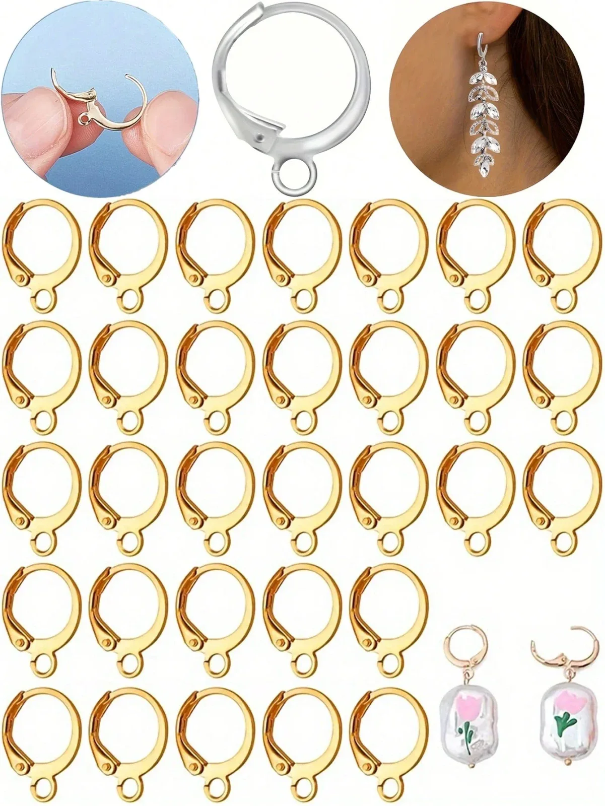 50 pieces of ear hoops, earring components, earring backs, earring wires