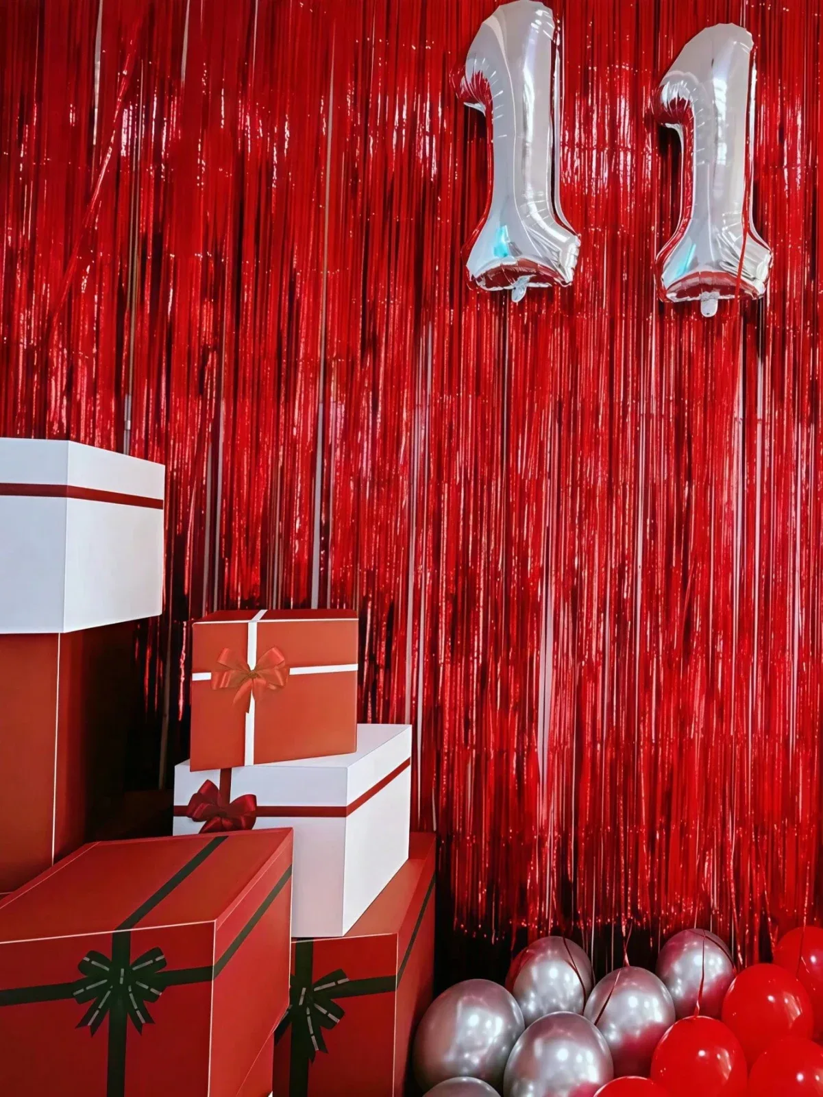 1 piece of shiny metallic plastic sequin curtain, 1*2 meters, in dark red. Decorative strips for decorating doors, windows