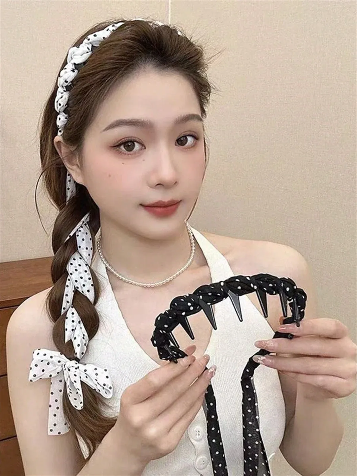 2pcs Women's Delicate Tulle Headband, Soft and Elegant with Bow, Polka Dots and Long Spiked Ribbons