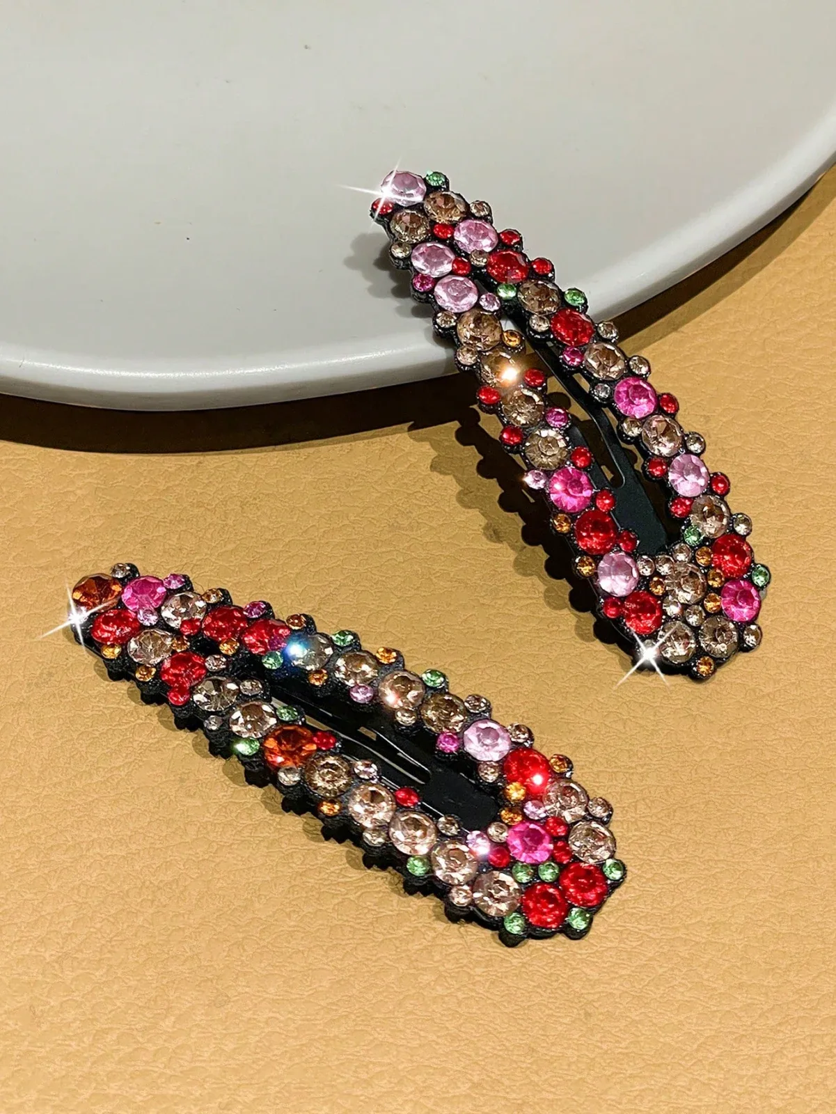 2Piece Women's Luxury Hair Clips Decorated with Colorful Rhinestones, BB Clips, Bang Clips, Side Clips