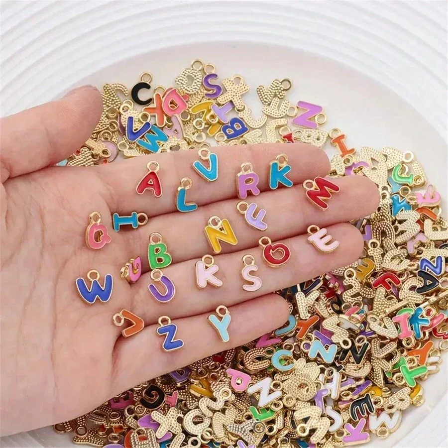 100 Pieces Zinc Alloy Enamel Letter Charms - Small AZ Letter Charms,