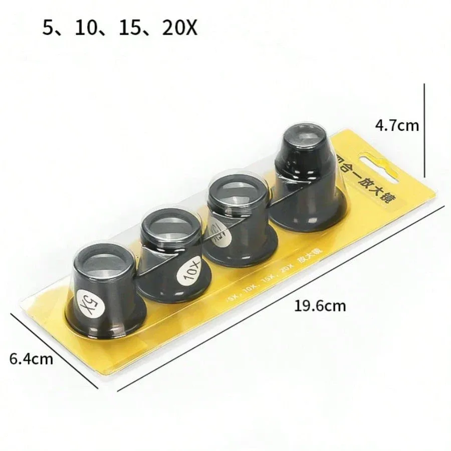 4-piece watch repair tool set, magnifying glass, 5x to 20x magnifier, watch repair lens set.
