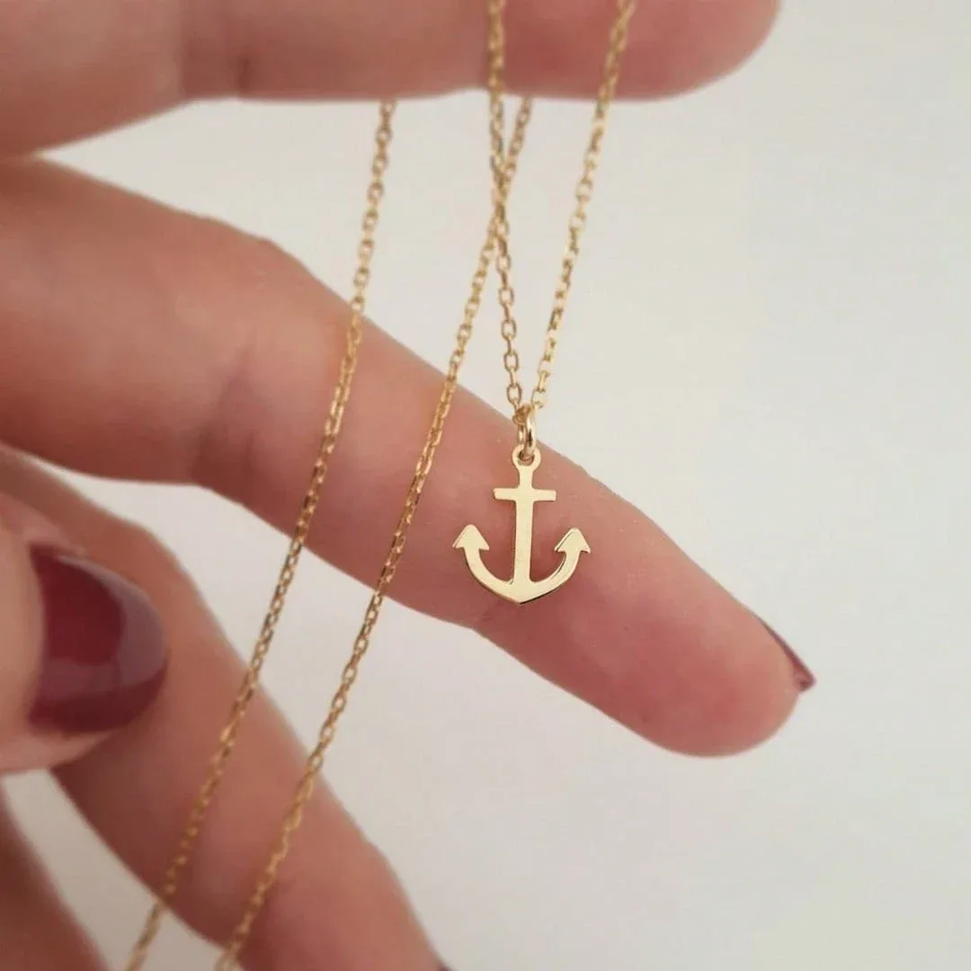 Boat Anchor Pendant, 18K Gold Ocean Pirate Necklace, Summer Necklaces