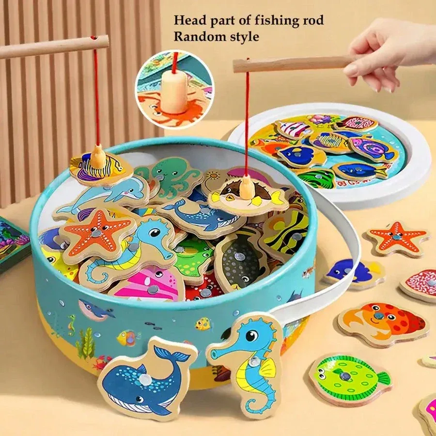 Wooden Alphabet Fishing Game - A cartoon sea creature themed puzzle, developing cognitive skills