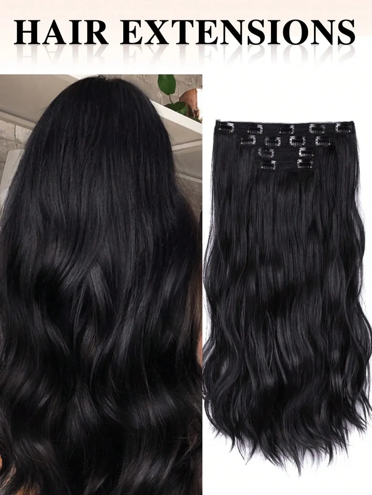 Nimoki long curly hair extension with synthetic fibers and wig pins