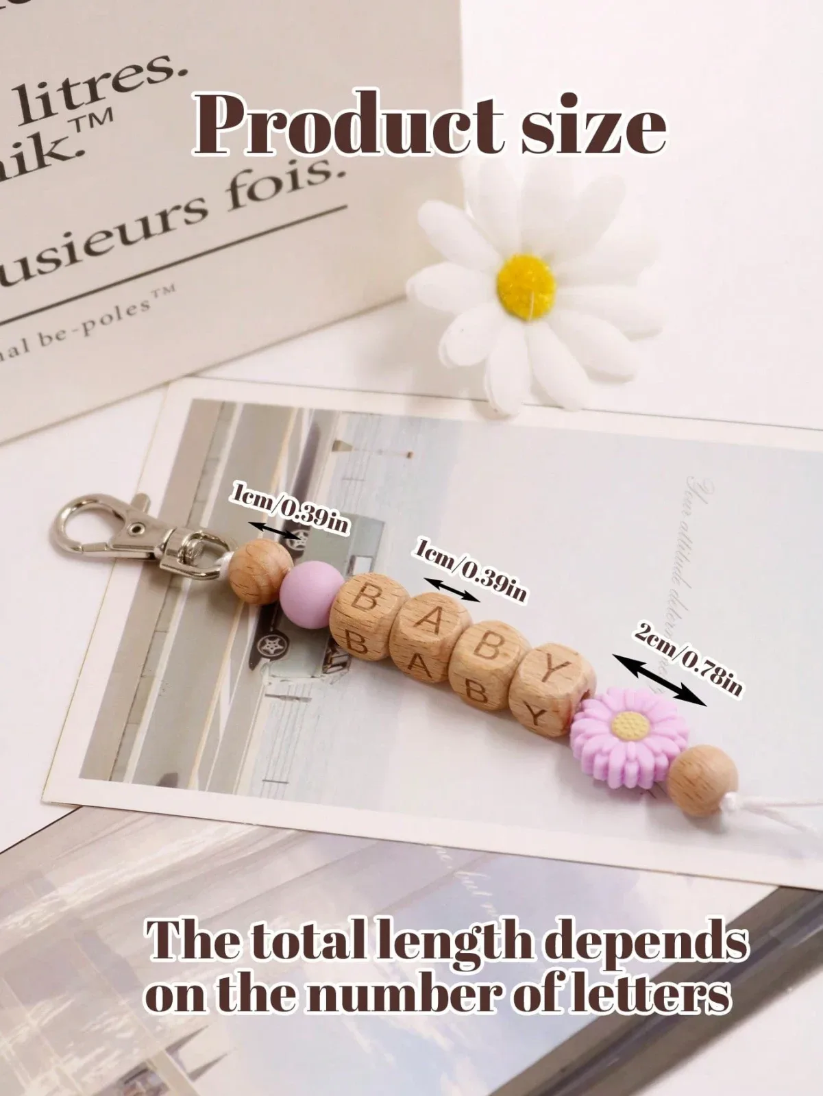 Custom keychain, custom daisy and flower pattern keychain, custom name keychain LAV