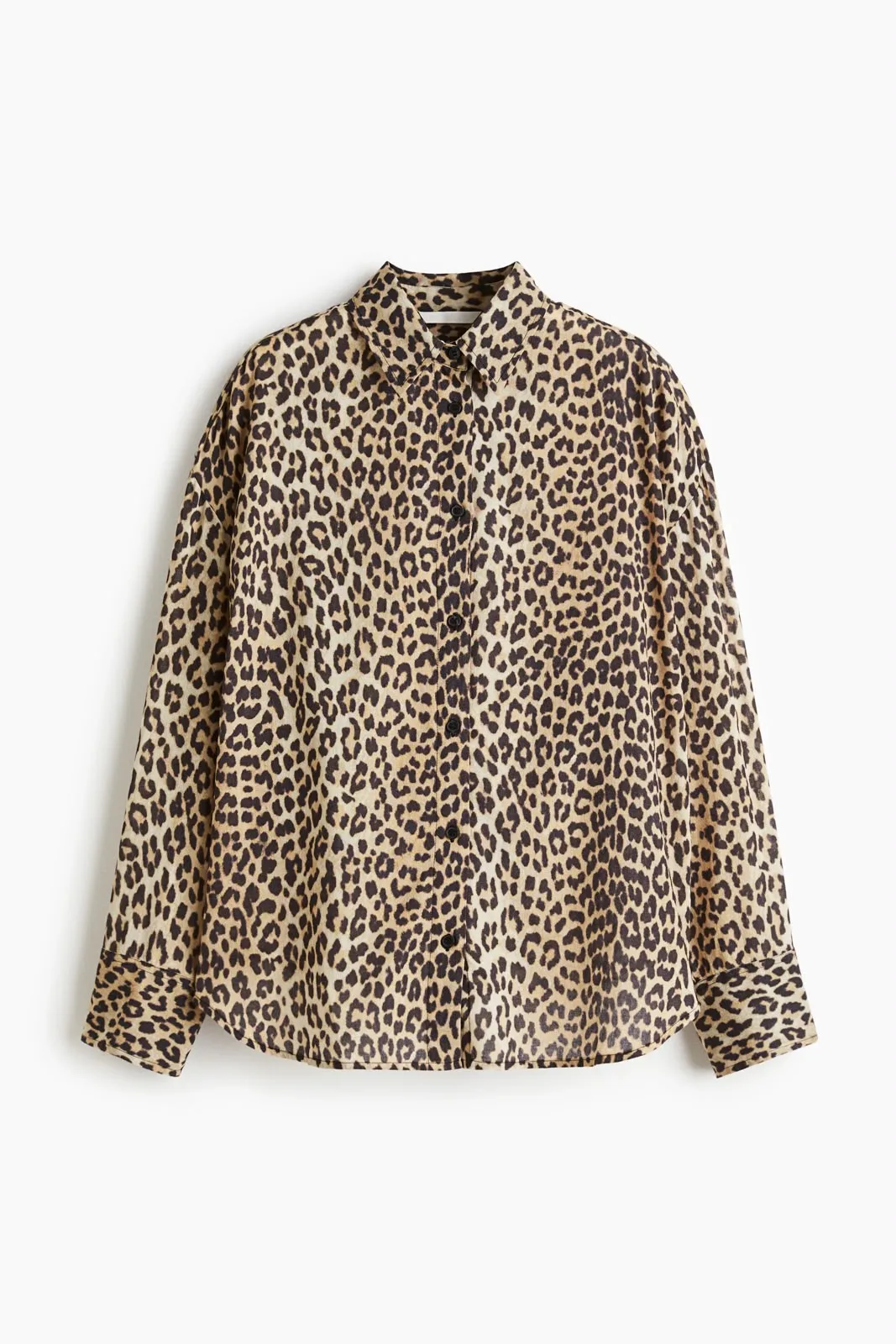 Size: L-H&M Women’s Light Beige Leopard print Cotton Beach Shirt