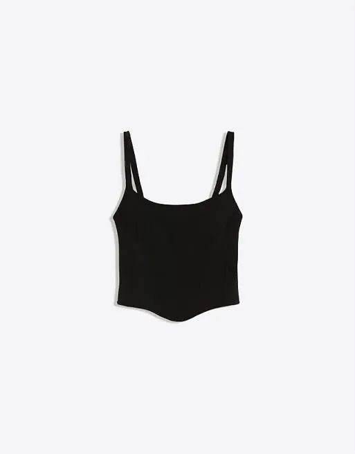 Size: Small-Bershka Contrast Strappy Black Top