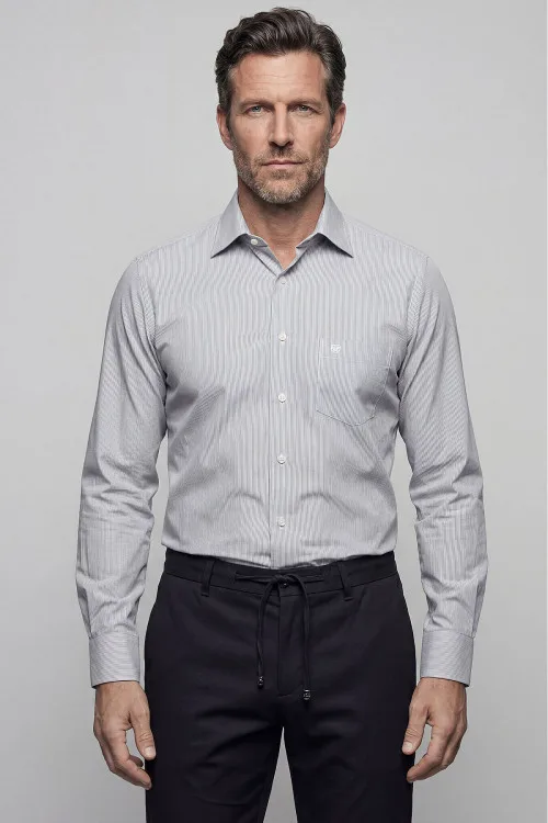 Size: 40-Bisse Regular Fit Classic Cotton Grey Men's Shirt