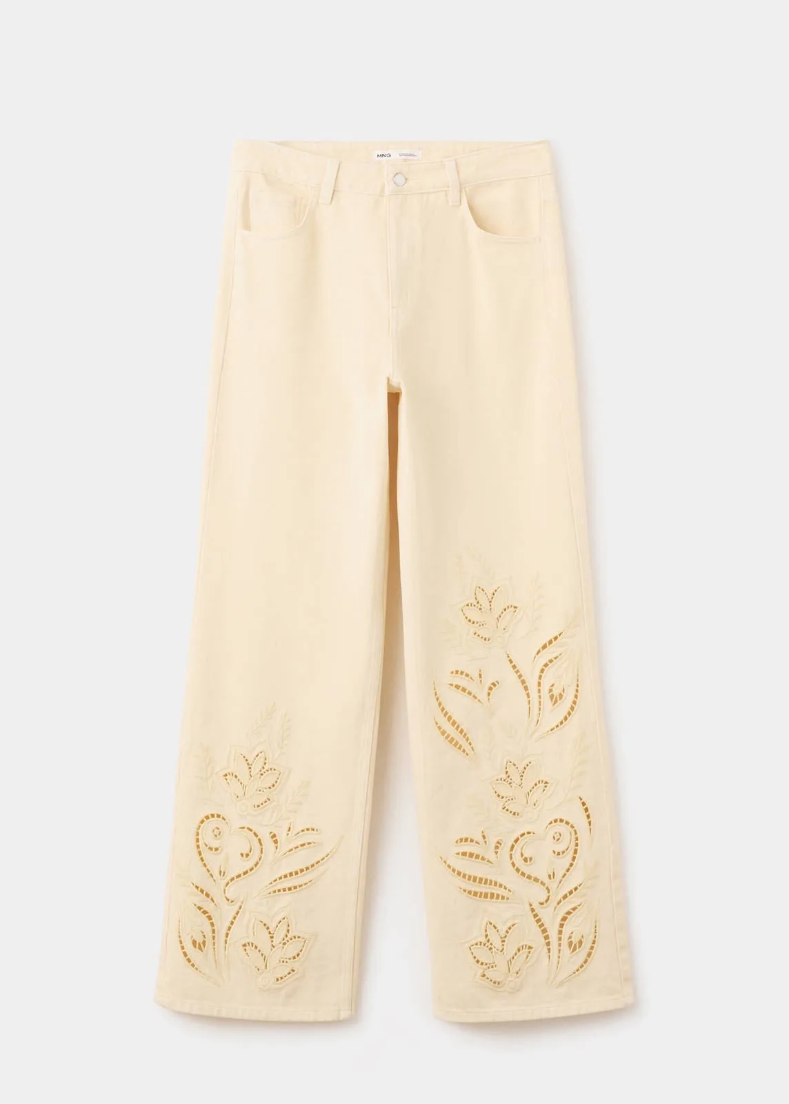 Size: 34-Mango EMBROIDERED CUT-OUT STRAIGHT JEANS