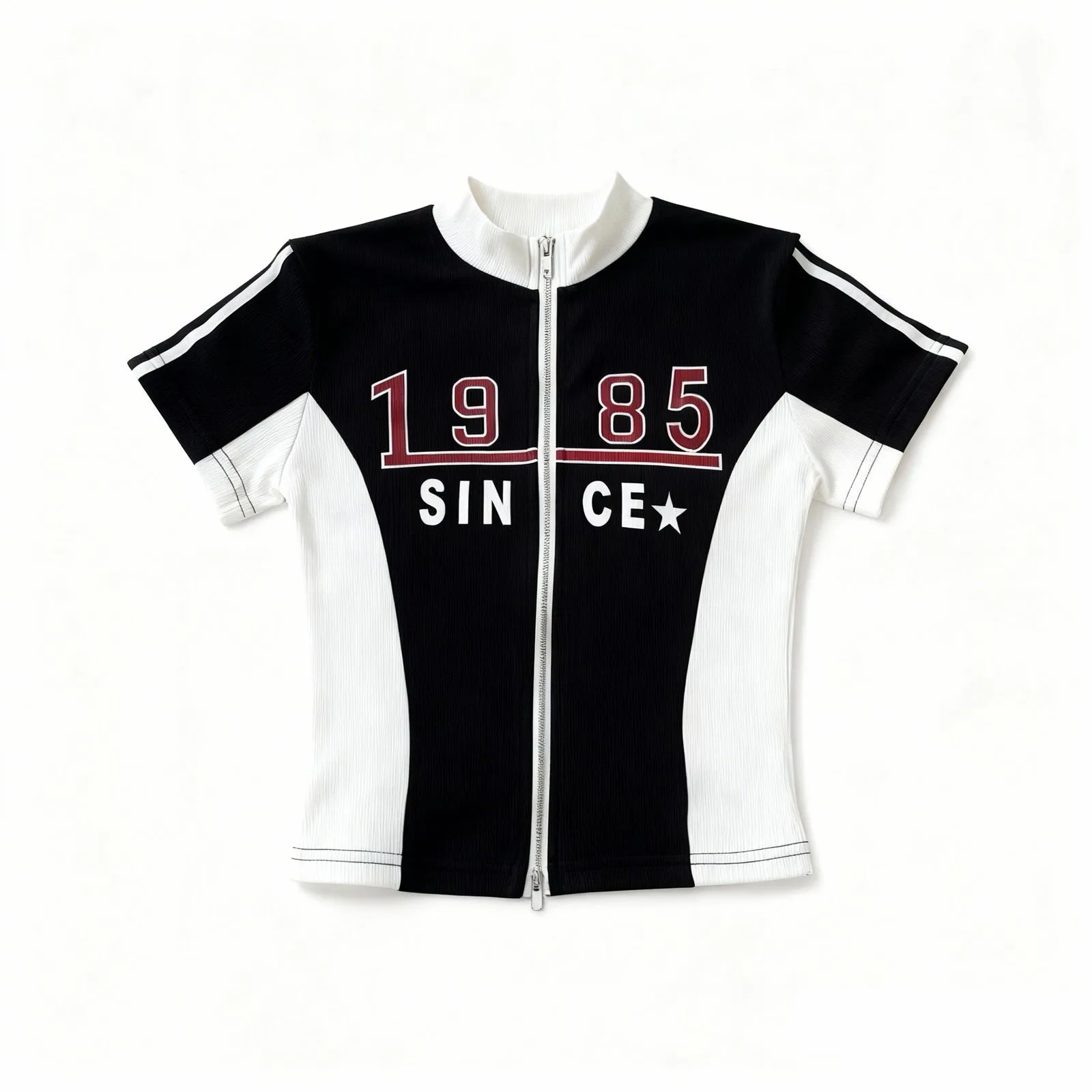 Size: L- Albato Womenswear American Style Stand Collar Zipper Motorcycle Clothing Revealing Tops