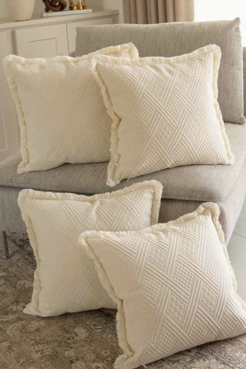 Pilloveland  Natural Cotton Traditional Buldan Woven Cushion Cover - 4 Pieces - 42*42 cm
