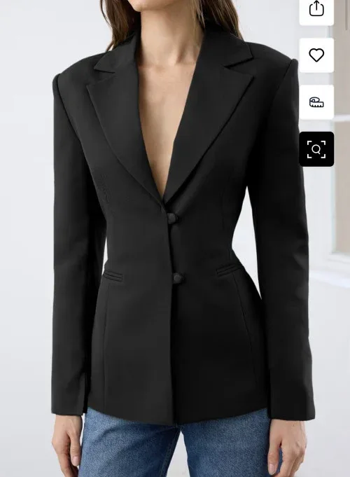 Size: 42-Trendyol Black back tie detail fitted/waist-sitting woven blazer jacket