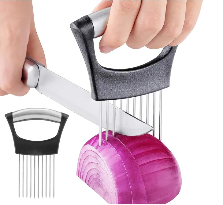 KASTWAVE Stainless Steel Onion Holder Slicer, All-In-One Multifunctional Lemon Slicer Onion Cutter, for Potato and Tomato, Avocados, Eggs, Food Slicer...