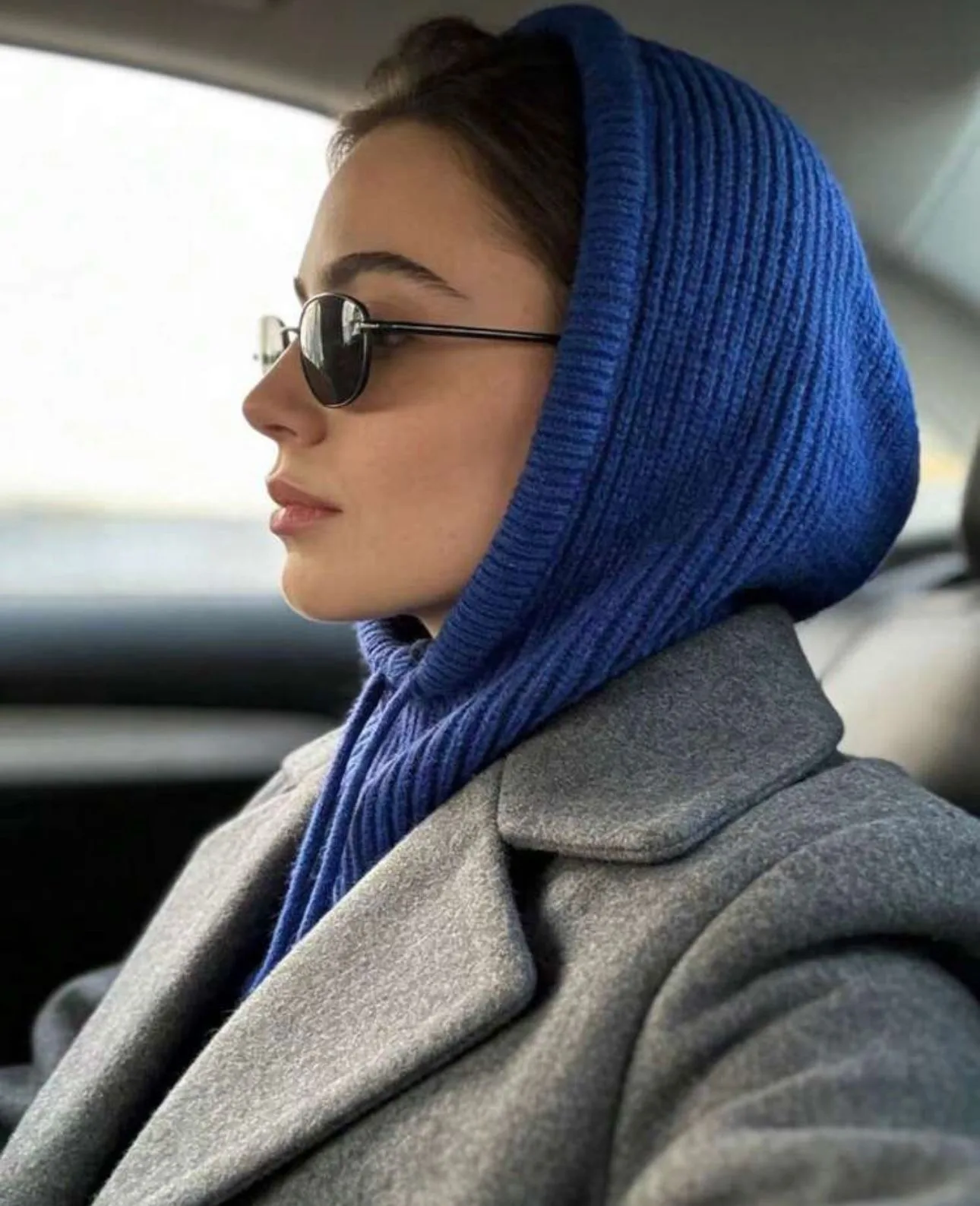 womens drawstring faux collar balaclava hat blue